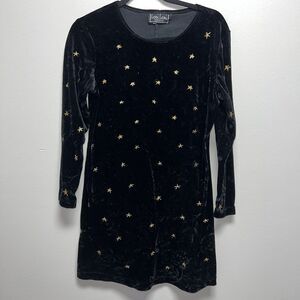 vintage leni leni black velvet mini dress size 6 / small rose star print